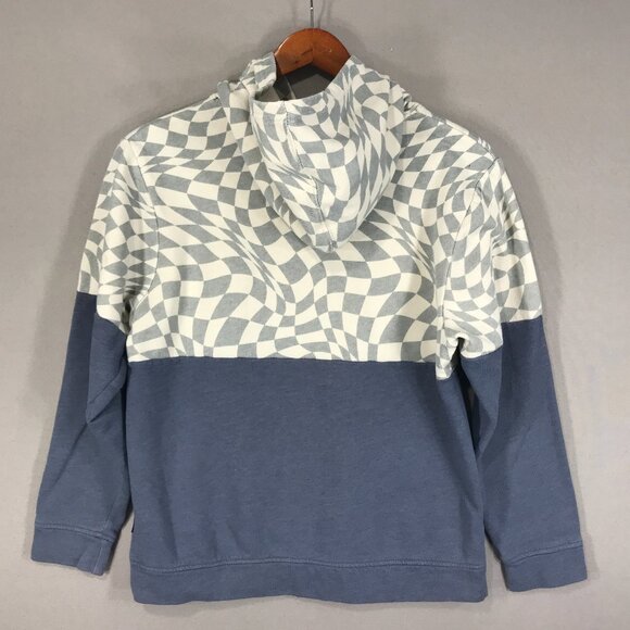 Univibe Hoodie Boy's Large Blue Check Colorblock Pullover Sweatshirt Long Sleeve - Picture 2 of 14